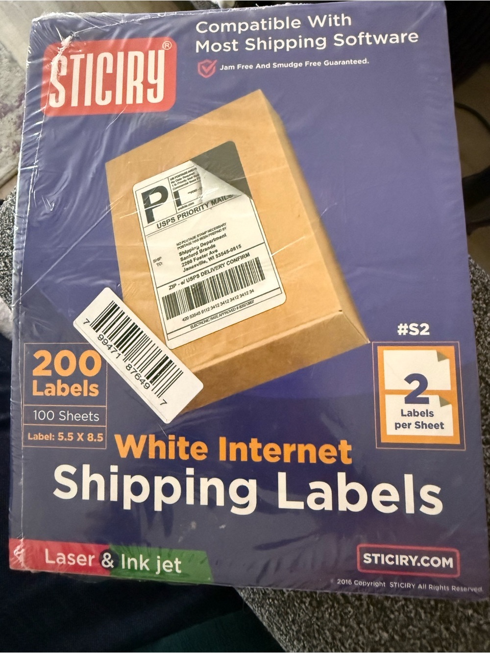 STICIRY White Internet Shipping Labels 5.5” x 8.5” – 200 Labels (New Sealed)
